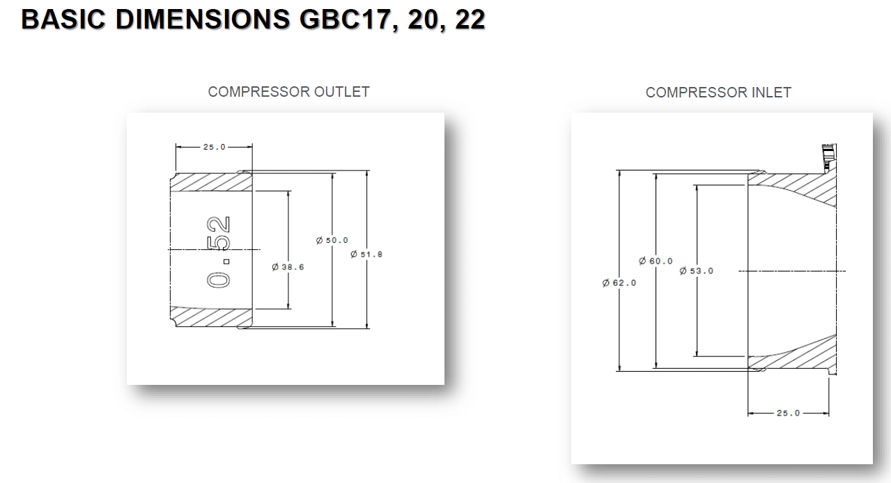 Garrett GBC20-300 Turbo (Standard Rotation) 39mm Comp Ind 0.55 A/R T25 Turbine Inlet 5-Bolt Turbine Outlet