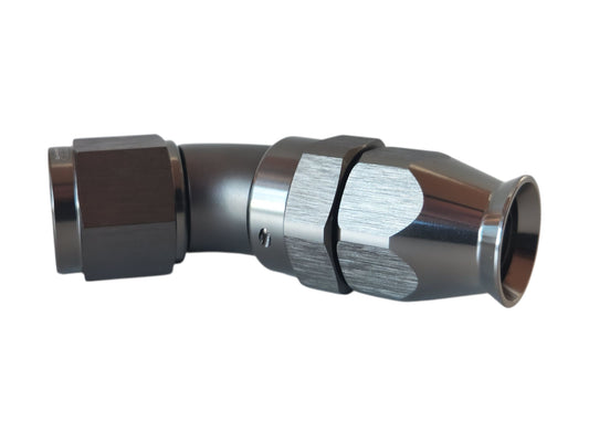 AN4 liitin 45° PTFE (teflon letkulle) Full Flow - Titan